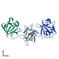 PDB entry 3uda coloured by chain, front view.