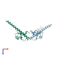 PDB entry 3uei coloured by chain, top view.