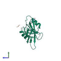 PDB entry 3uf4 coloured by chain, side view.