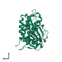 PDB entry 3ug1 coloured by chain, side view.
