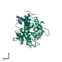 PDB entry 3ugw coloured by chain, side view.