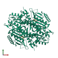 Homo dimeric assembly 1 of PDB entry 3uh0 coloured by chemically distinct molecules, front view.