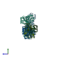 PDB entry 3uhj coloured by chain, side view.