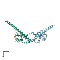 PDB entry 3uih coloured by chain, top view.