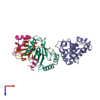 PDB entry 3uip coloured by chain, top view.