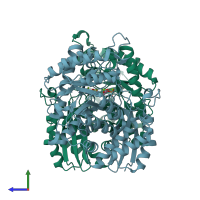 PDB entry 3ujf coloured by chain, side view.