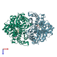 PDB entry 3ujr coloured by chain, top view.