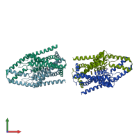 PDB entry 3ukm coloured by chain, front view.