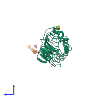 PDB entry 3ul8 coloured by chain, side view.