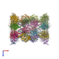 PDB entry 3unh coloured by chain, top view.