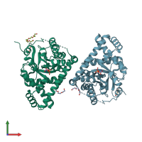 PDB entry 3upb coloured by chain, front view.