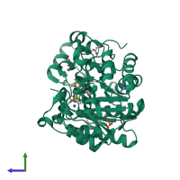 PDB entry 3upw coloured by chain, side view.