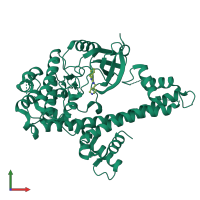 PDB entry 3upx coloured by chain, front view.