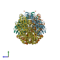 PDB entry 3uqy coloured by chain, side view.