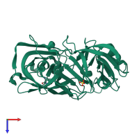 Monomeric assembly 1 of PDB entry 3urj coloured by chemically distinct molecules, top view.