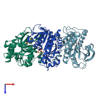 PDB entry 3ut6 coloured by chain, top view.