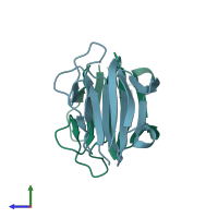 PDB entry 3uv0 coloured by chain, side view.