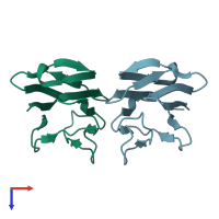 PDB entry 3uv0 coloured by chain, top view.