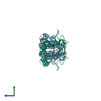 PDB entry 3ux3 coloured by chain, side view.