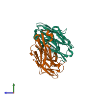 PDB entry 3uyr coloured by chain, side view.