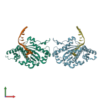 PDB entry 3v1z coloured by chain, front view.