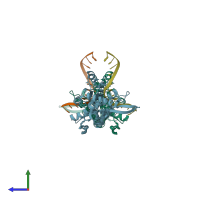 PDB entry 3v1z coloured by chain, side view.
