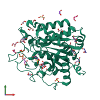 PDB entry 3v38 coloured by chain, front view.