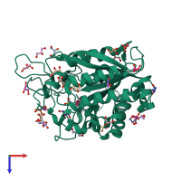 PDB entry 3v38 coloured by chain, top view.