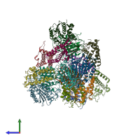 PDB entry 3v3k coloured by chain, side view.