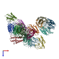 PDB entry 3v3k coloured by chain, top view.