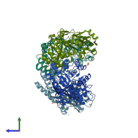 PDB entry 3v5c coloured by chain, side view.
