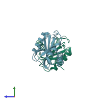 PDB entry 3v67 coloured by chain, side view.