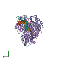 PDB entry 3v6h coloured by chain, side view.