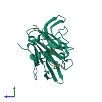 PDB entry 3v8a coloured by chain, side view.