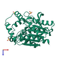PDB entry 3v9a coloured by chain, top view.