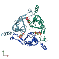 PDB entry 3vbn coloured by chain, front view.