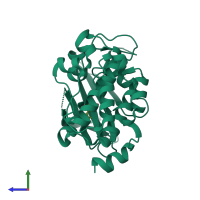 Monomeric assembly 1 of PDB entry 3vbw coloured by chemically distinct molecules, side view.