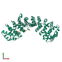 Hetero dimeric assembly 1 of PDB entry 3ve6 coloured by chemically distinct molecules, front view.