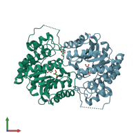 PDB entry 3vfl coloured by chain, front view.