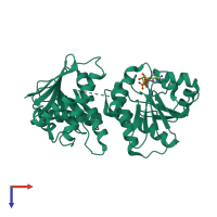 PDB entry 3vfq coloured by chain, top view.