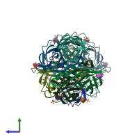 PDB entry 3vgw coloured by chain, side view.