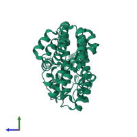 Monomeric assembly 1 of PDB entry 3vj8 coloured by chemically distinct molecules, side view.