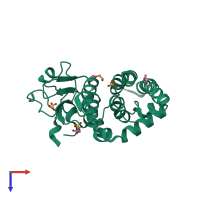 PDB entry 3vln coloured by chain, top view.