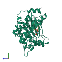PDB entry 3vn9 coloured by chain, side view.