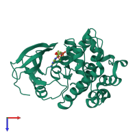 PDB entry 3vn9 coloured by chain, top view.