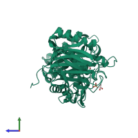 PDB entry 3vny coloured by chain, side view.