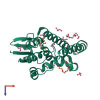 Monomeric assembly 2 of PDB entry 3vpq coloured by chemically distinct molecules, top view.
