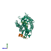 PDB entry 3vt3 coloured by chain, side view.