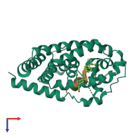 PDB entry 3vt9 coloured by chain, top view.