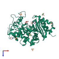 PDB entry 3vwl coloured by chain, top view.